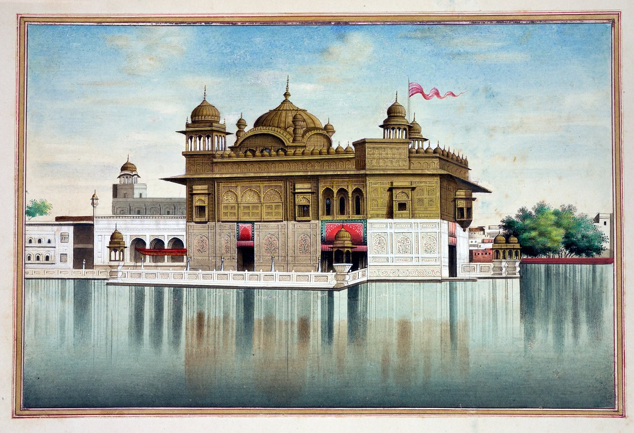 The Golden Temple at Amritsar, från The Kingdom of the Punjab, its Rulers and Chiefs, volym I, en volym med 27 akvarellstudier av en oidentifierad indisk konstnär, ca 1840 (wc på papper) av Indian School