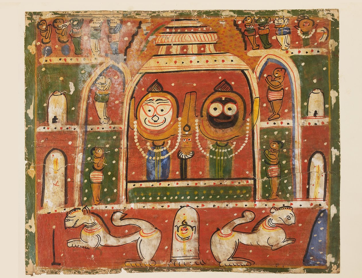 Jagannatha-trion i helgedomen i Puri av Indian School