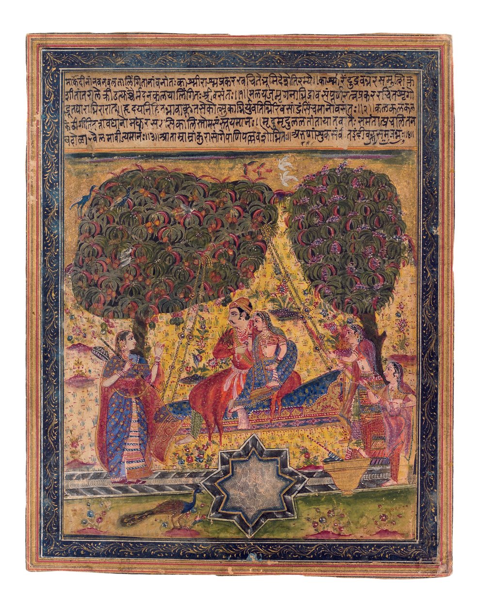 The Musical Mode, Vasant, ca 1675 (ogenomskinlig wc & guld på papper) av Indian School