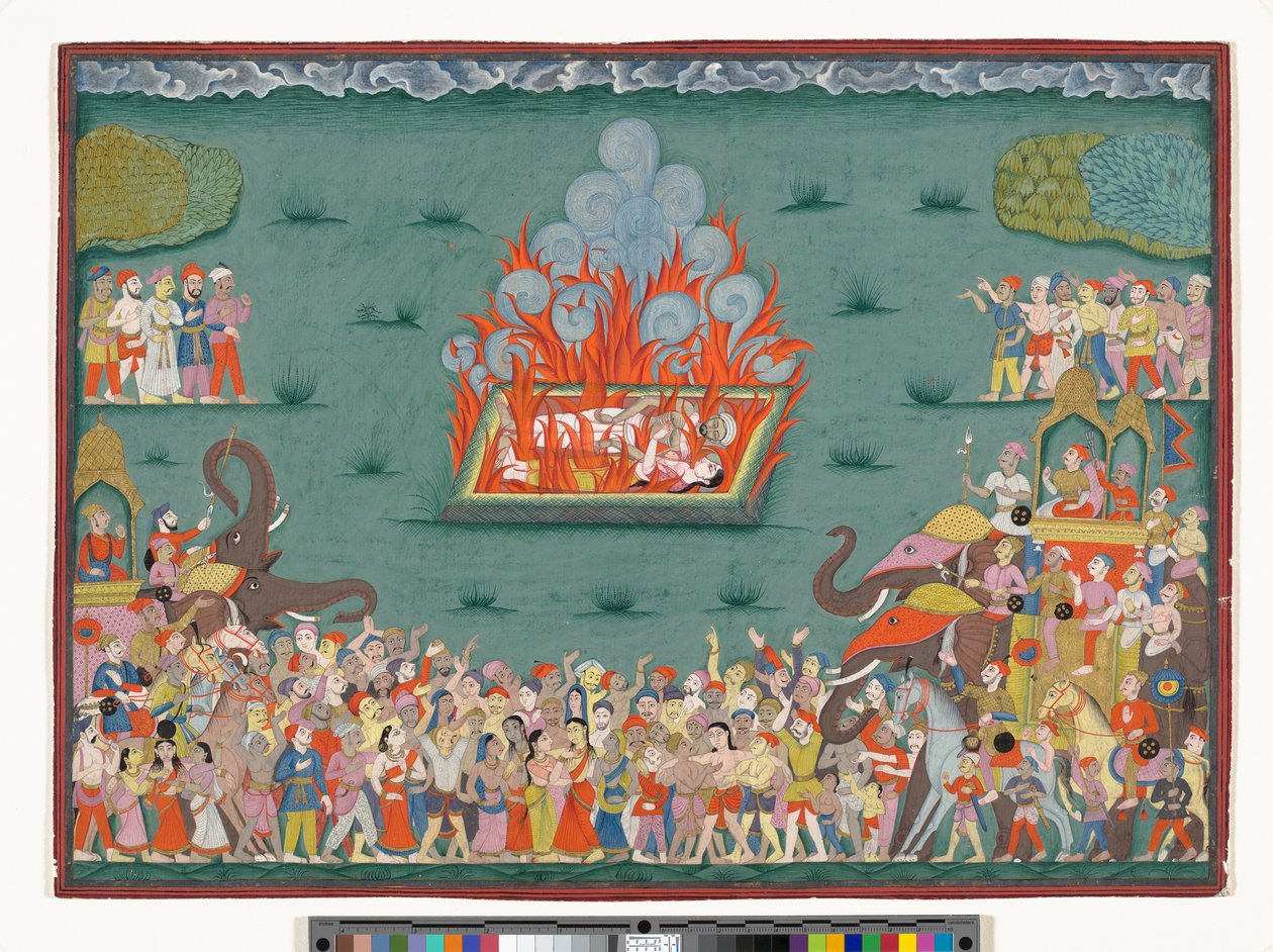 The Sati of Ramabai, fru till Madhavrao Peshwa, ca 1772-75 (akvarell & guld på papper) av Indian School