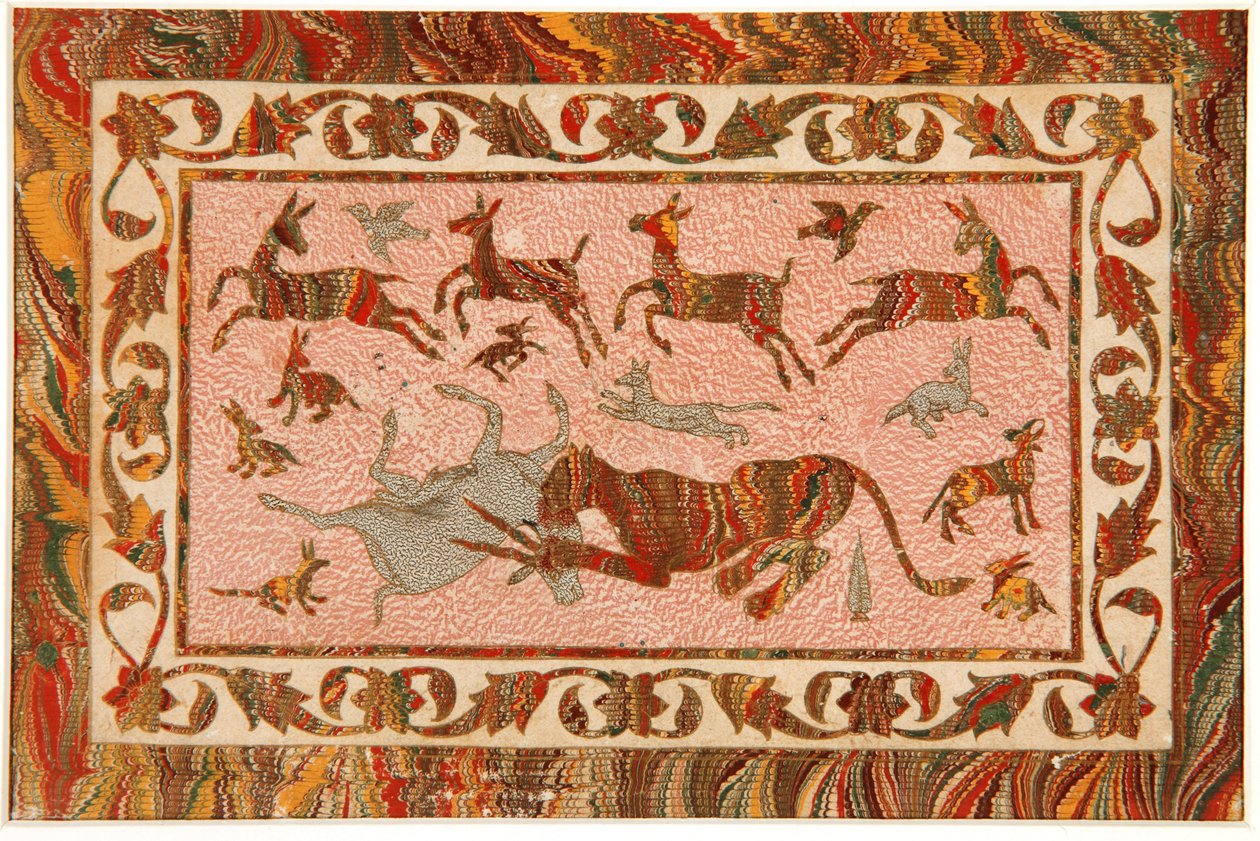 The Tigers Prey, ca 1650 (ogenomskinlig wc & guld på papper) av Indian School