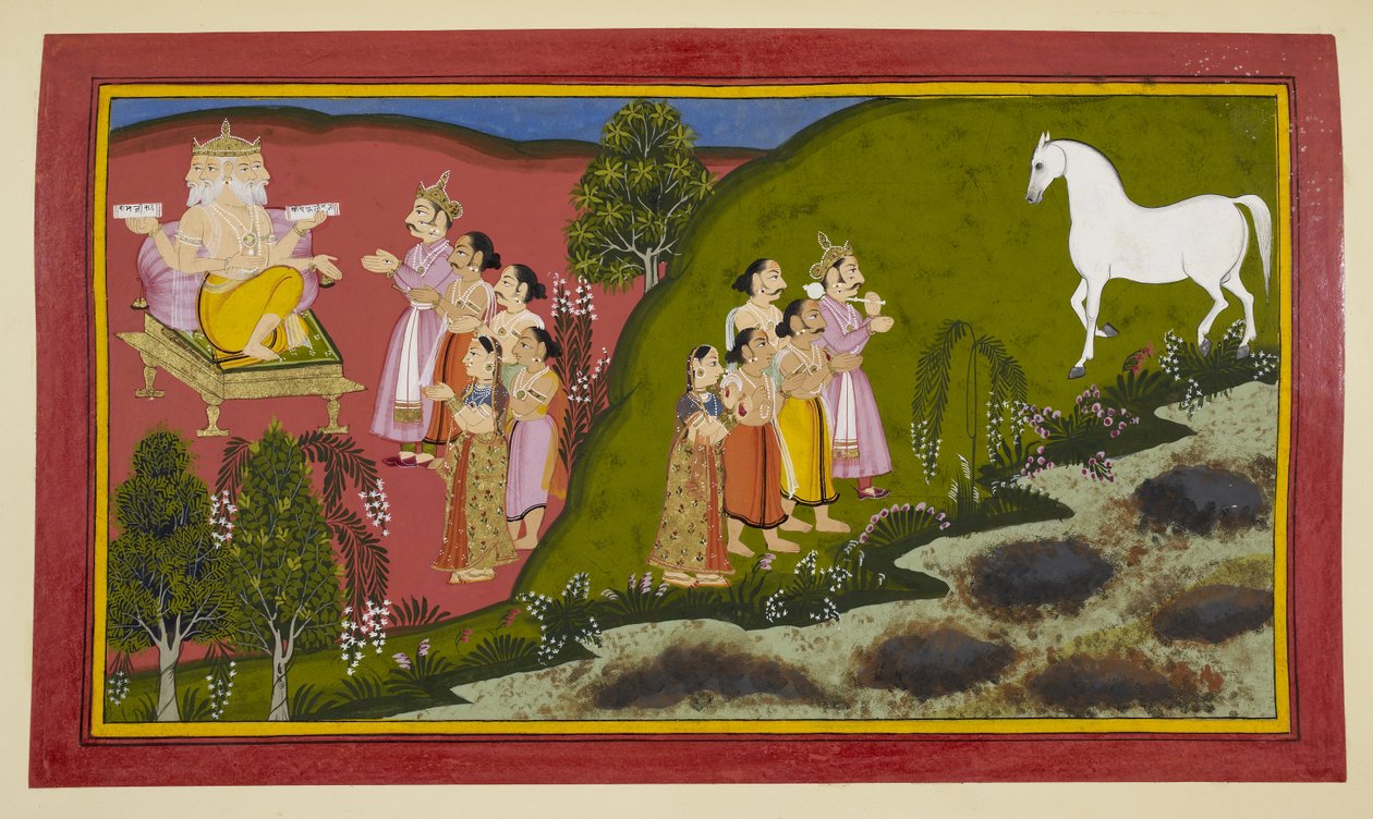 Grävningen skadar många ormar och rakshasas, vilket får devorna, gandharvorna och nagas att söka Brahmas hjälp. av Indian School
