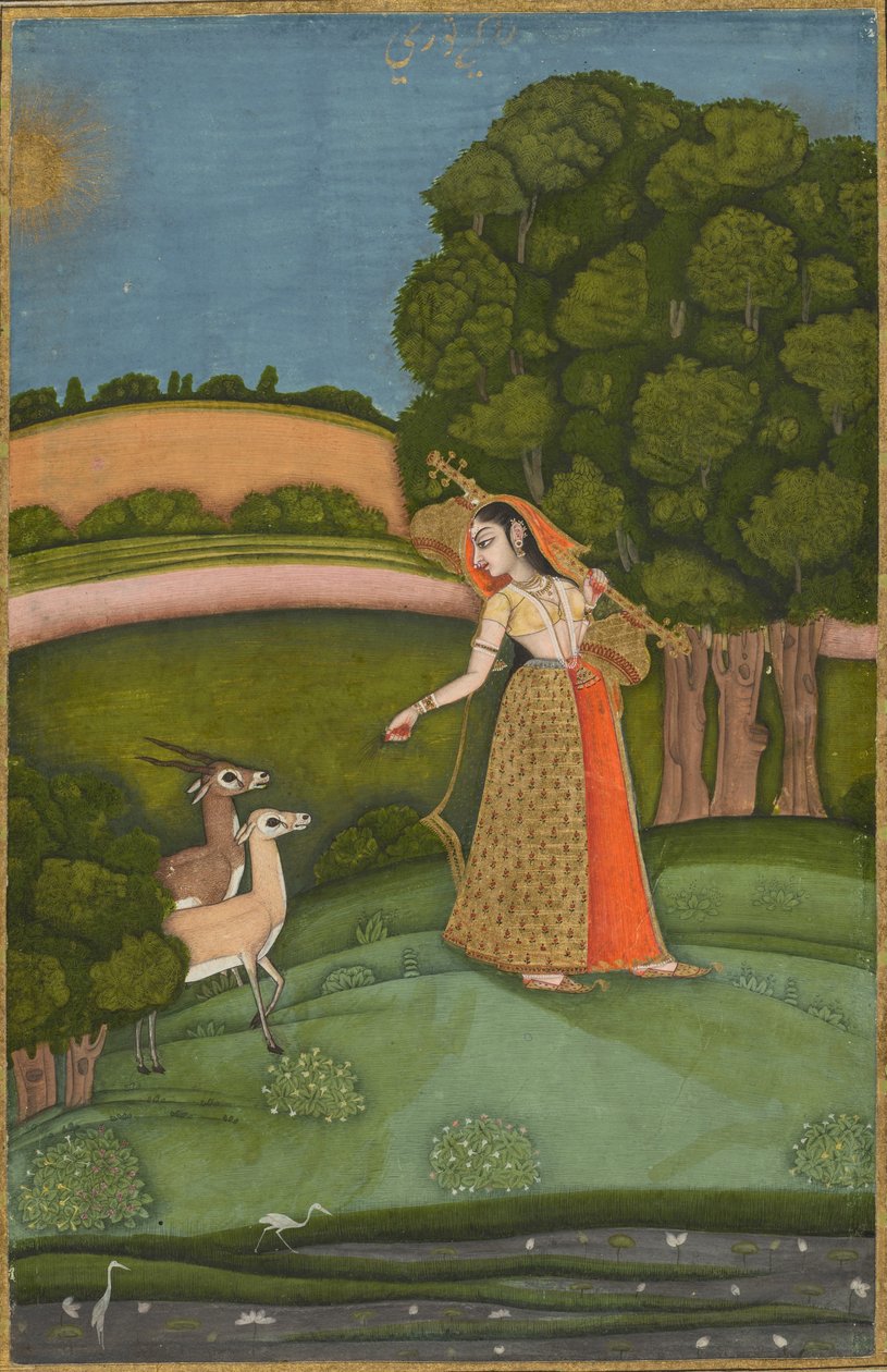 Todi Ragini, från en Ragamala-serie, ca 1755 (opak akvarell med guld på papper) av Indian School