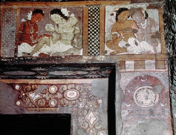 Två par, från det inre av Cave 17 (fresk) av Indian School