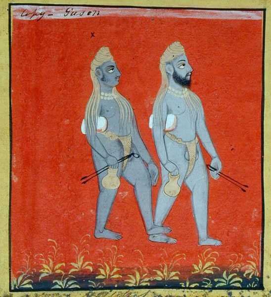 Two Gosains, Religious Mendicants, Udaipur, c.1810-20 (gouache på papper) (detalj) (se även 136600) av Indian School