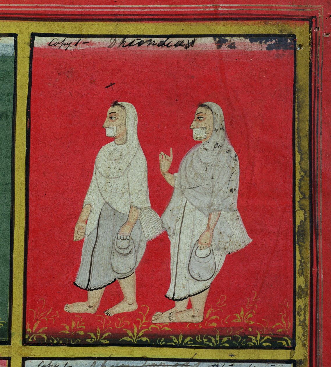 Two Jain Devotees (dhondiya) Religious Mendicants, Udaipur, ca 1810-20 (detaljer) (se även 136600) av Indian School