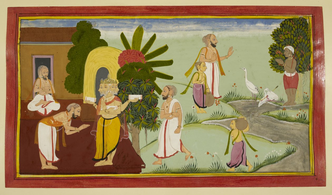 Valmiki mediterar och Brahma framträder för honom av Indian School
