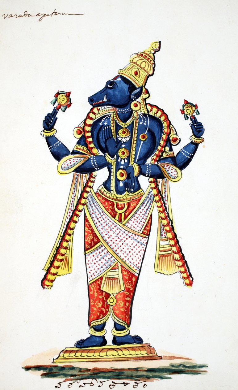 Varaha, vildavatar av Vishnu (wc på papper) av Indian School