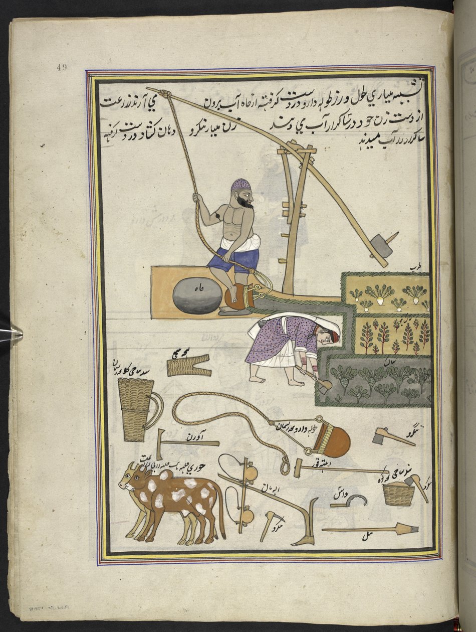 Grönsaksodlare med brunn,  86 teckningar inbundna i en volym som visar yrken och yrken i Kashmir, hantverkare visas i arbete med sina redskap och utrustning,  Av en Kashmir-konstnär, troligen i Srinagar, ca 1850-60 (gouache på papper) av Indian School