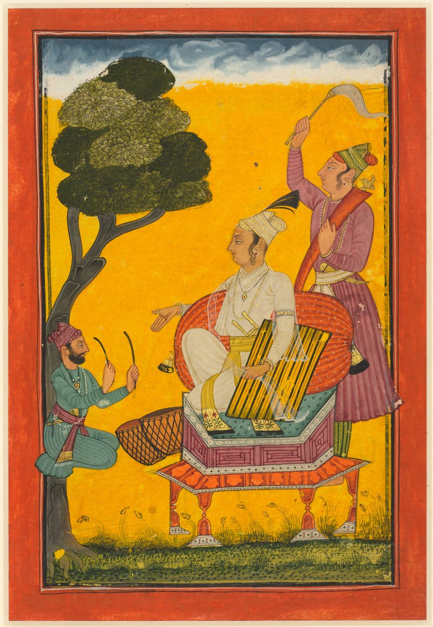Vivaca Ragaputra, ett blad från Ragamala-serien, ca 1700-20 (opak akvarell och guld på papper) av Indian School