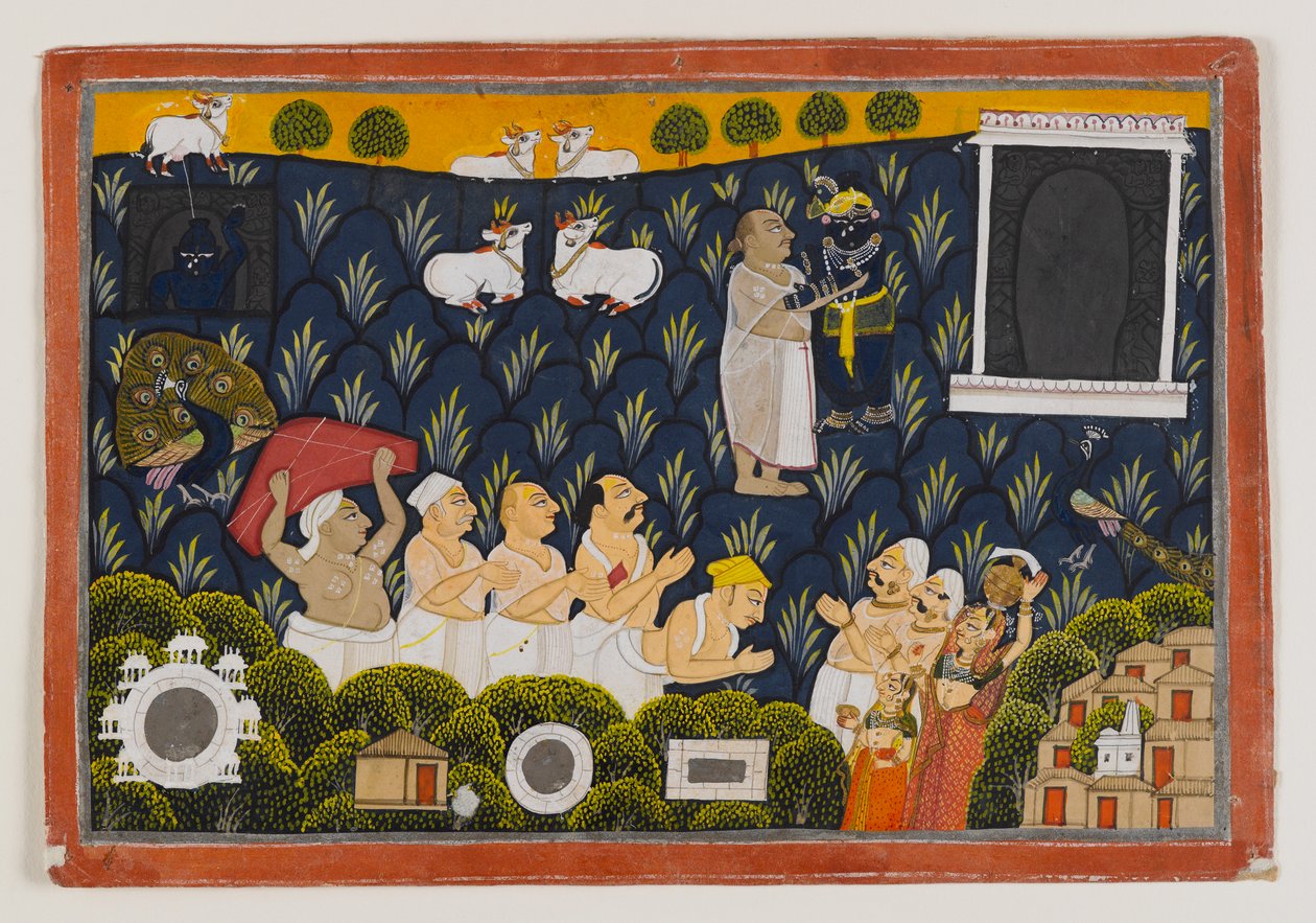 Dyrkan av Krishna, ca 1800 (ogenomskinlig wc på papper) av Indian School