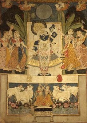 Dyrkan av Srinathaji, Nathdwara, Rajput School av Indian School