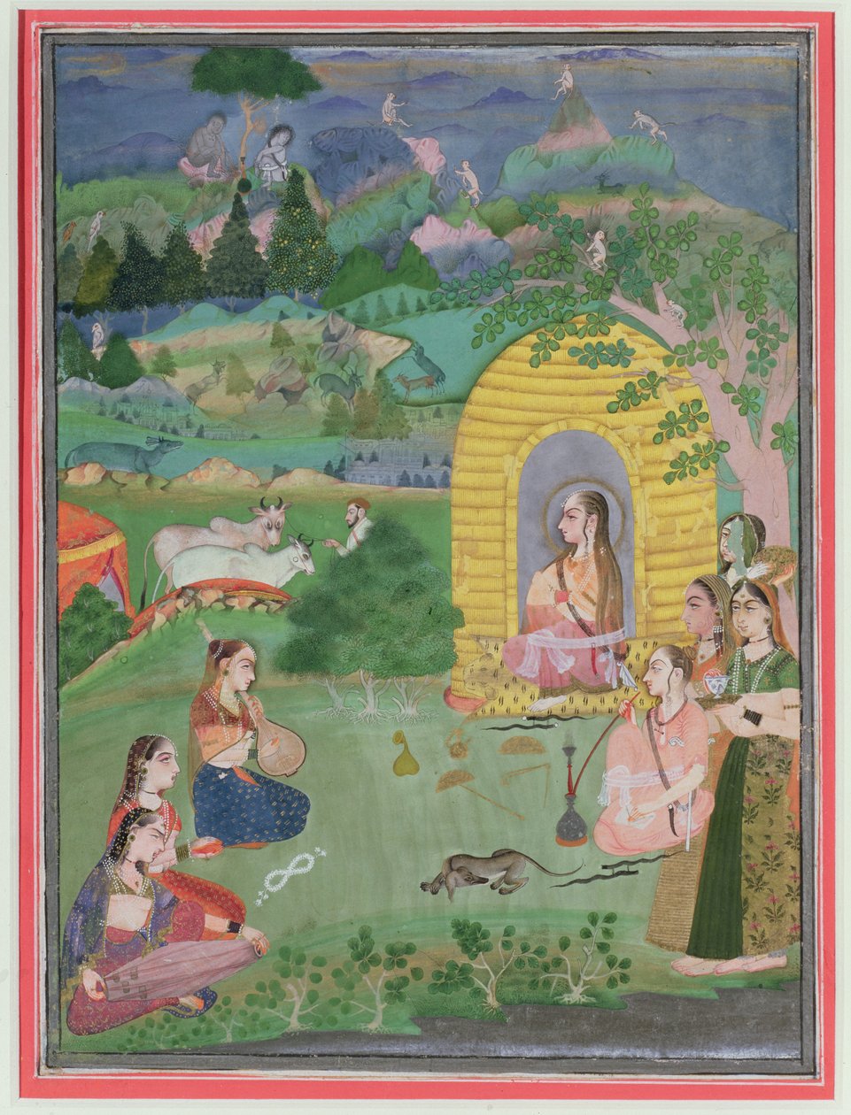 Yoginis (kvinnliga hinduiska asketer) i ett landskap, Bikaner School, ca 1680 av Indian School
