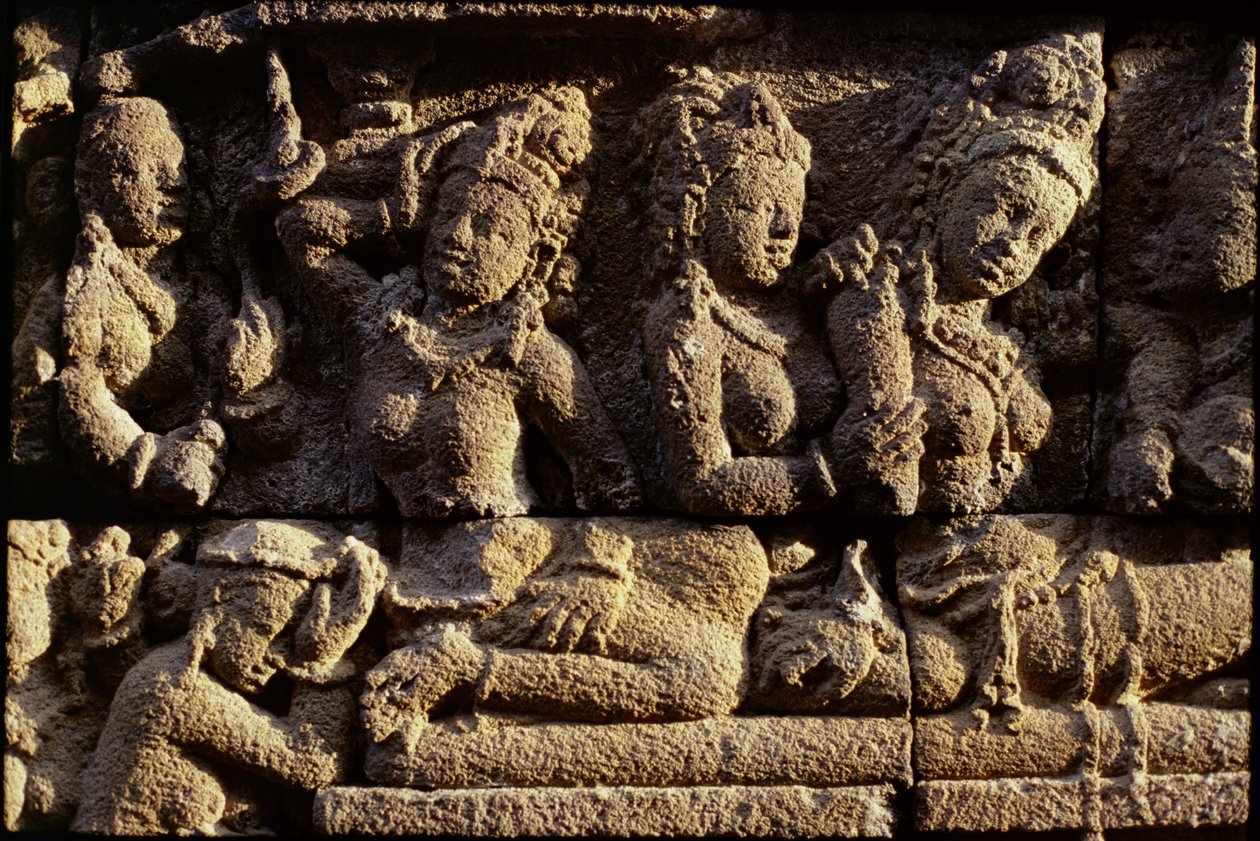 Detalj av exteriören, AD 778-850 vulkanisk sten av Indonesian
