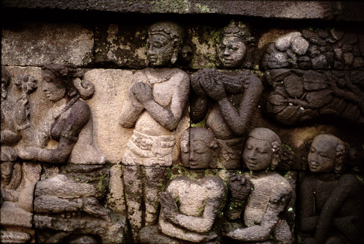 Detalj av exteriören, AD 778-850 vulkanisk sten av Indonesian