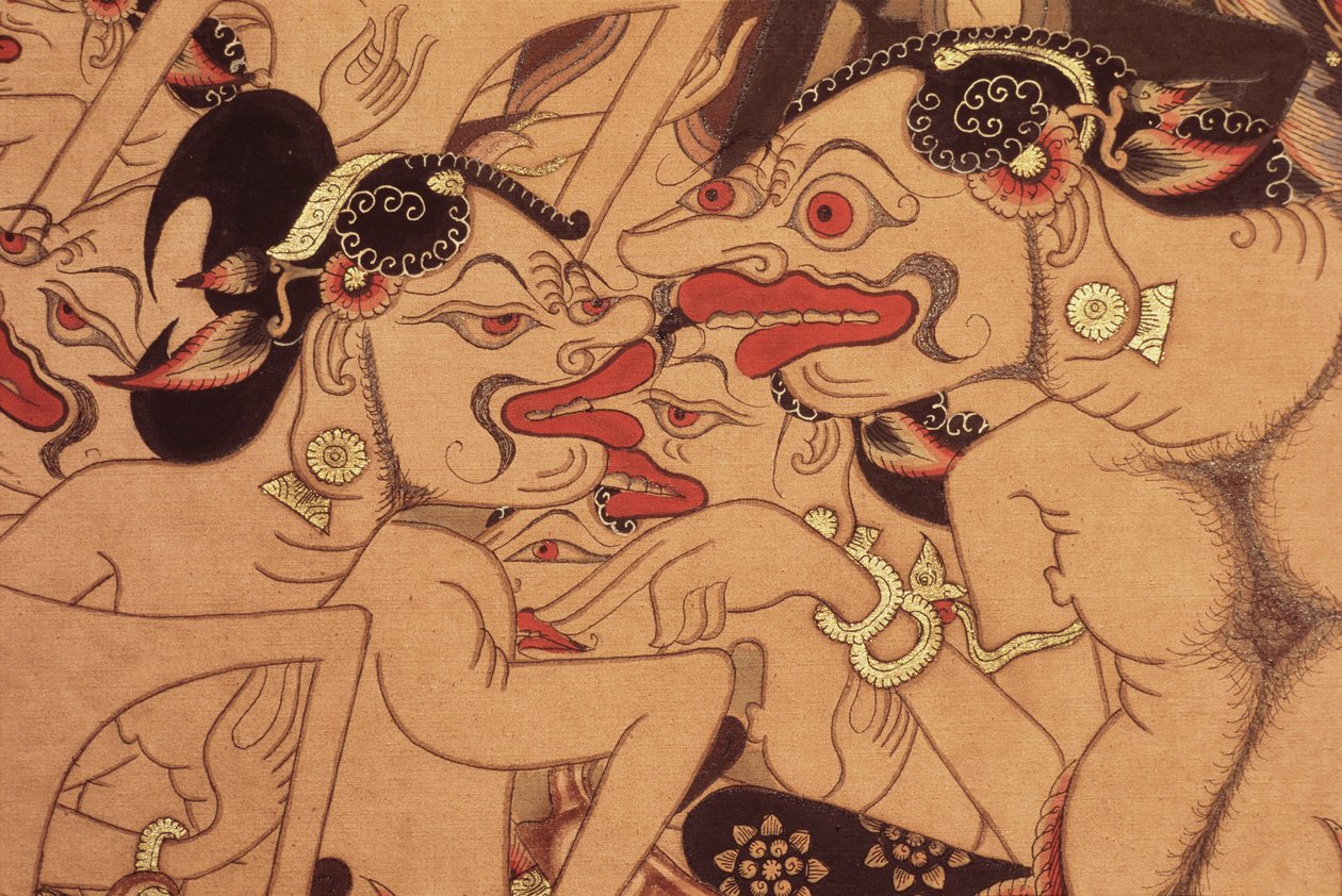 Detalj av en Wayang Beber-rulle (akvarell på papper) av Indonesian Indonesian