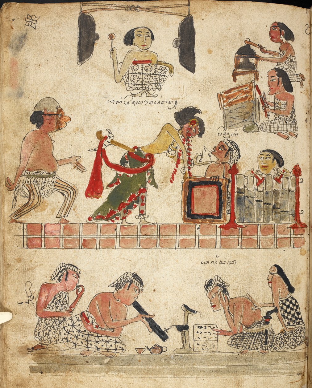Människor som spelar musik, dansar och röker, Illustration från 