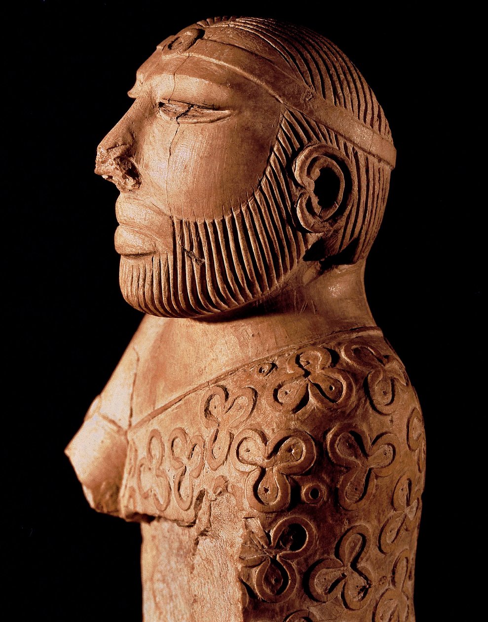Civilisationen i Indusdalen: träbyst av kungpräst. Omkring 2000 f.Kr. Från Mohenjo-Daros webbplats i Pakistan. Pakistans nationalmuseum, Karachi. av Indus Valley Civilization
