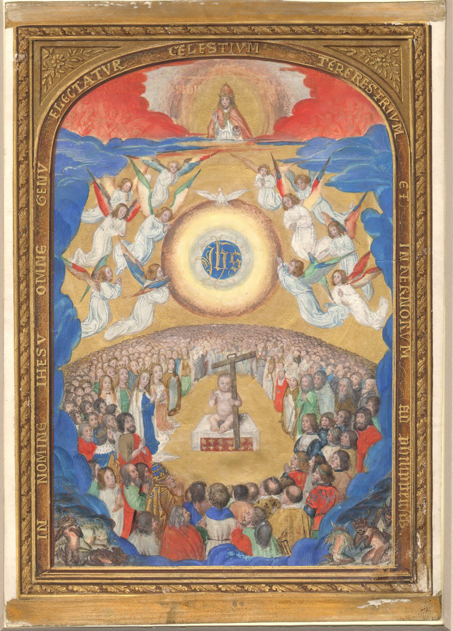 Manuskriptblad med tillbedjan av det heliga namnet, från en timbok, efter 1530 . av Influence of Simon Bening