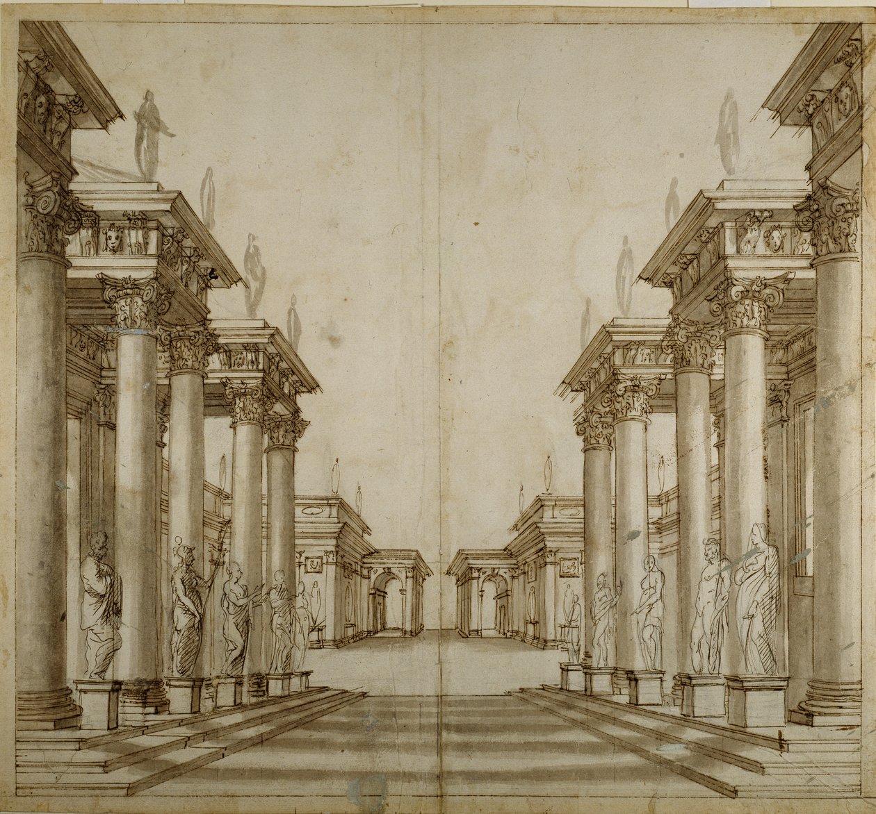 Ett romerskt atrium (penna och bläck på papper) av Inigo Jones