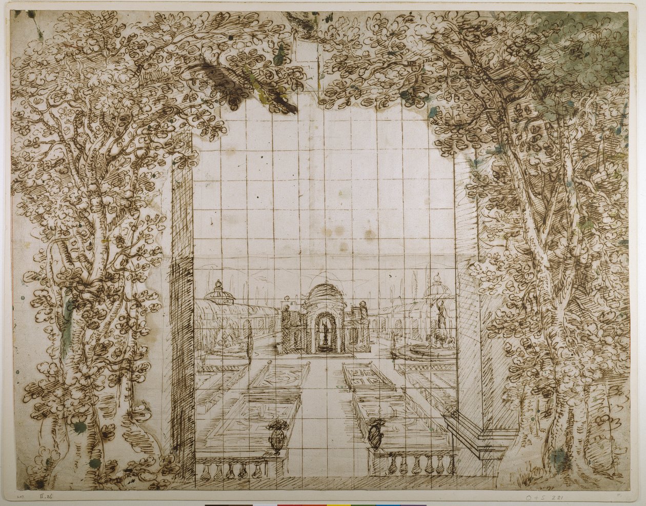 En trädgård och furstlig villa (penna och bläck på papper) av Inigo Jones
