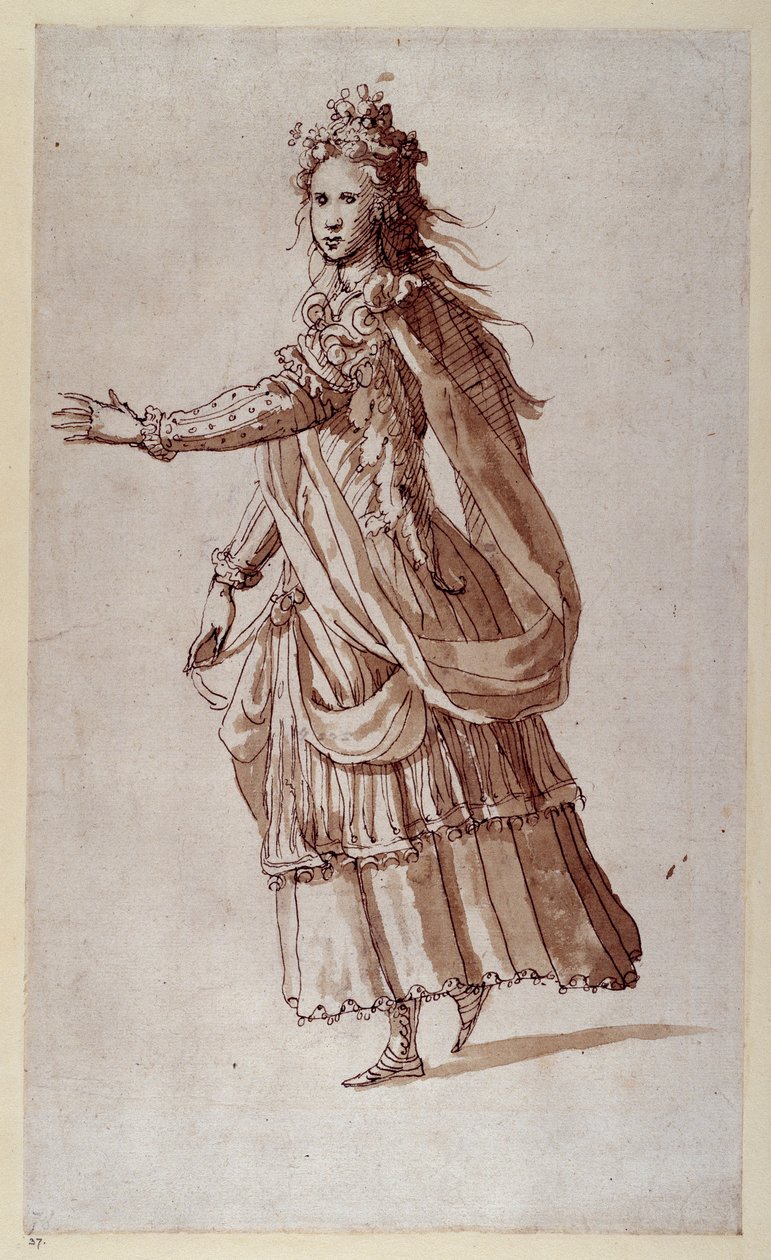 En dam som en najad (penna och bläck på papper) av Inigo Jones