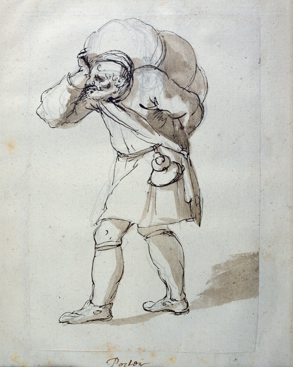En porter lastad (penna och bläck på papper) av Inigo Jones