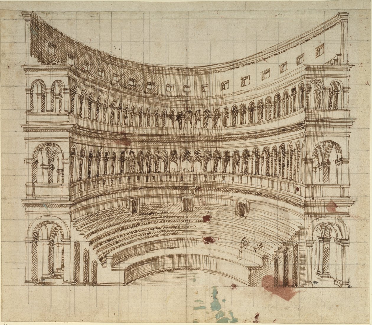 En amfiteater (penna och bläck på papper) av Inigo Jones