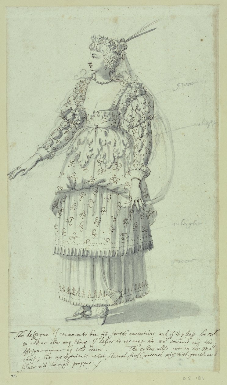 Chloris: slutskiss för Henrietta Maria, ca 1631 (penna och bläck på papper) av Inigo Jones