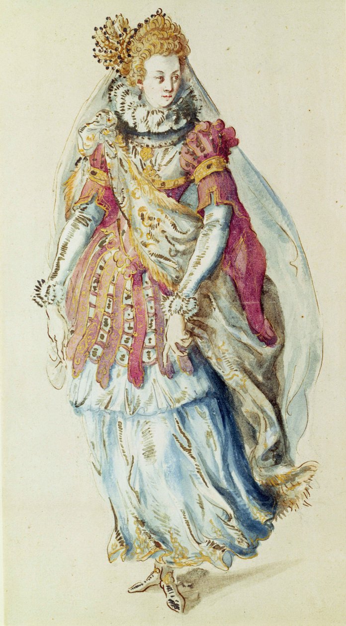 Kostymdesign för en Lady Masquer av Inigo Jones