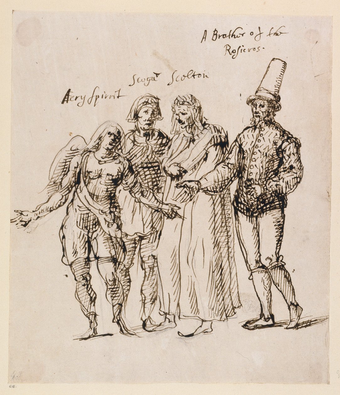 Johphiel, Merefool, Skelton och Scogan, ca 1625 (penna och bläck på papper) av Inigo Jones