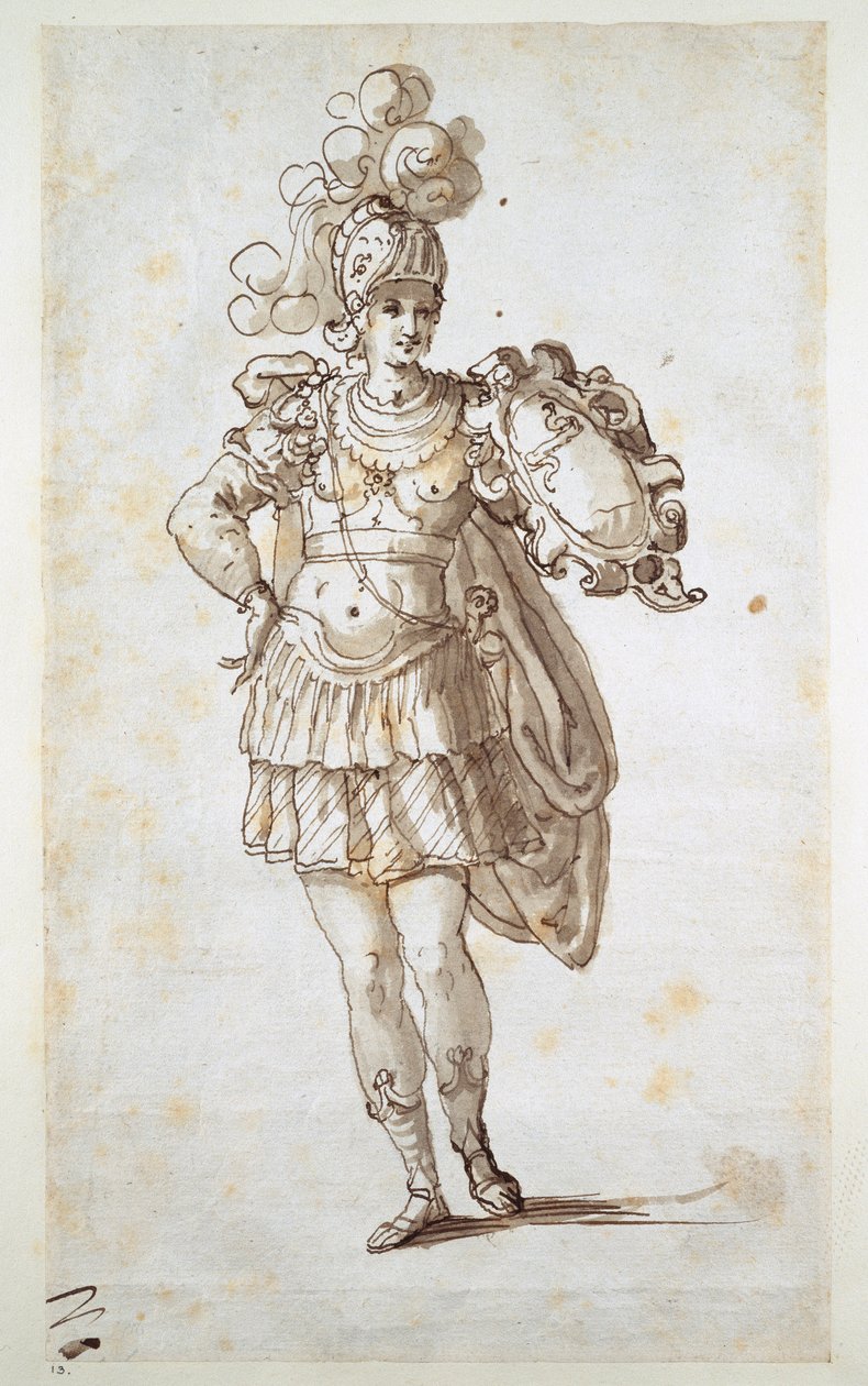Riddare eller godsägare som bär en sköld (penna och bläck på papper) av Inigo Jones
