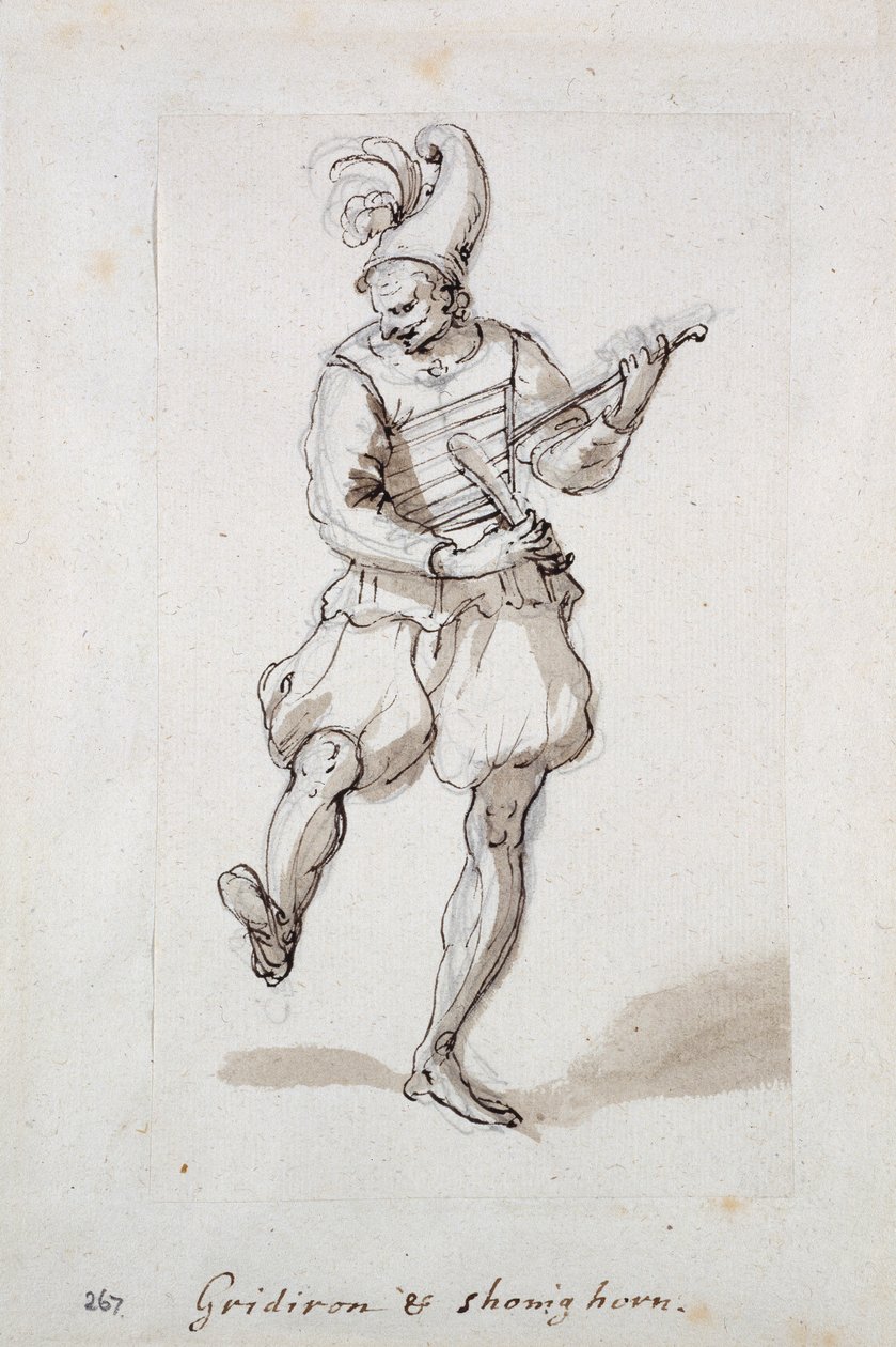 Man med galler och skohorn (penna och bläck på papper) av Inigo Jones