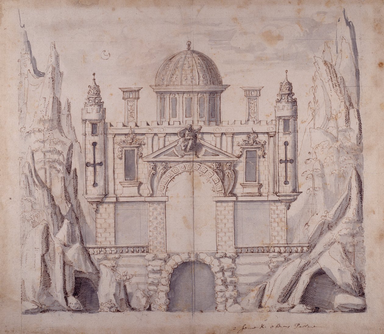 Oberons palats, ca 1611 (penna och bläck på papper) av Inigo Jones