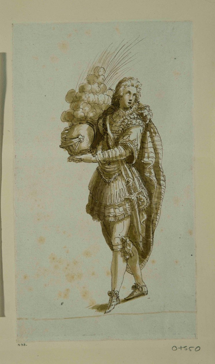 Sida med hjälm (penna och bläck på papper) av Inigo Jones