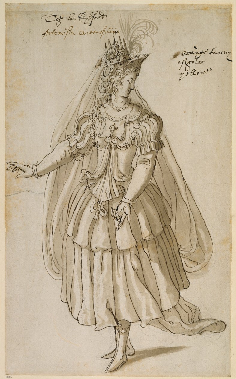 Queen Artemisia, ca 1609 (penna och bläck på papper) av Inigo Jones
