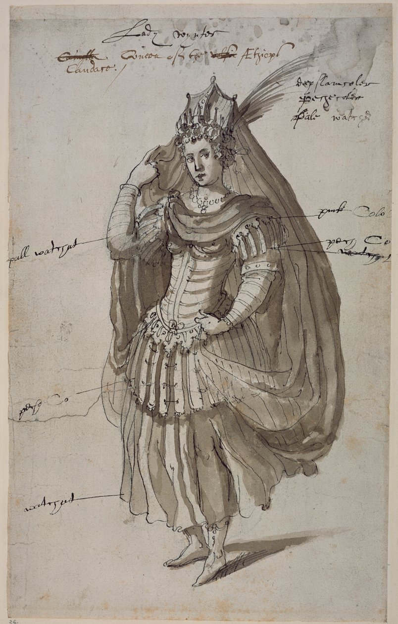 Queen Candace, ca 1609 (penna och bläck på papper) av Inigo Jones