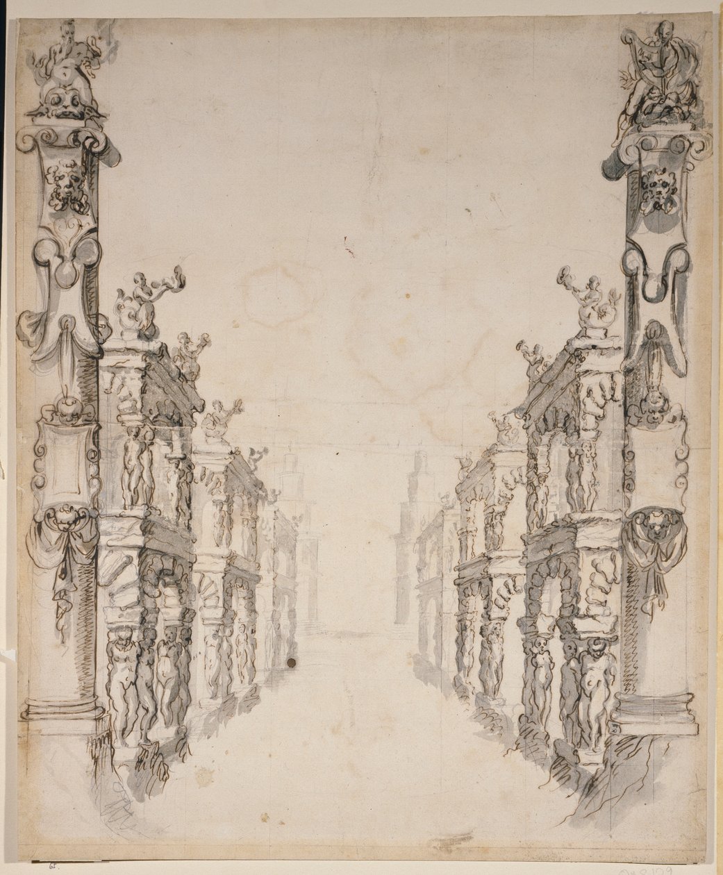 The House of Oceanus (penna och bläck på papper) av Inigo Jones