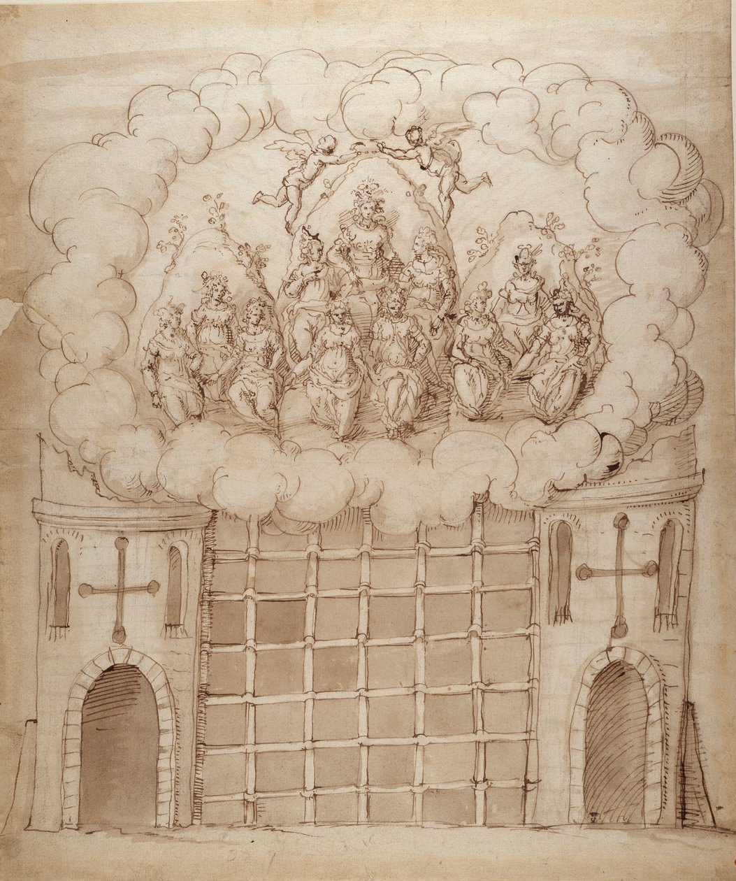 The Release of the Daughters of the Morn, c.1611 (penna och bläck på papper) av Inigo Jones