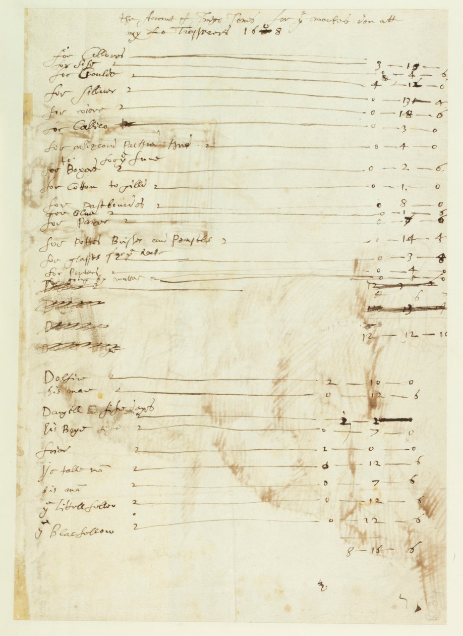 Berättelsen om Inigo Jones för arbete utfört hos Lord Treasurer