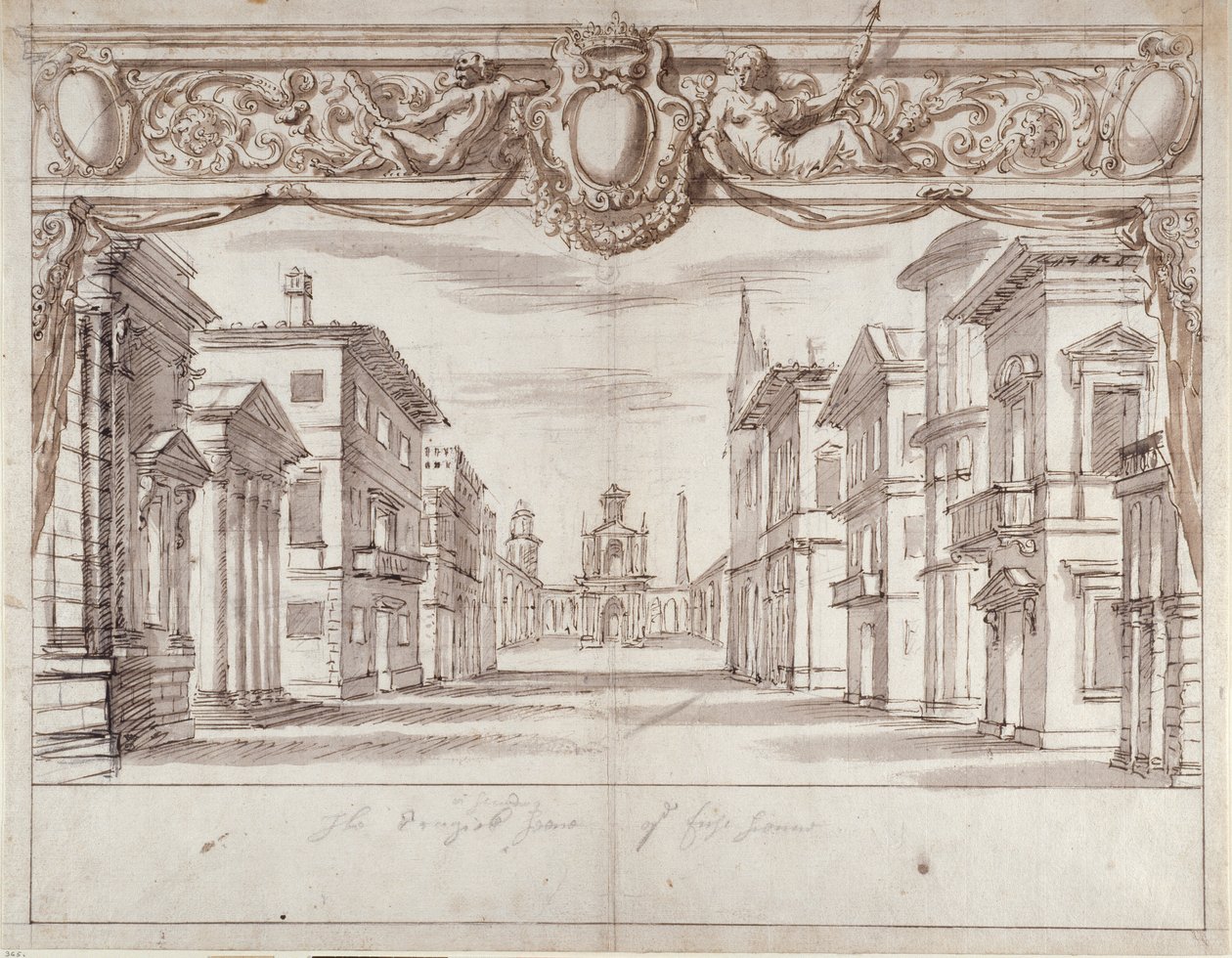 Tragisk scen (penna och bläck på papper) av Inigo Jones