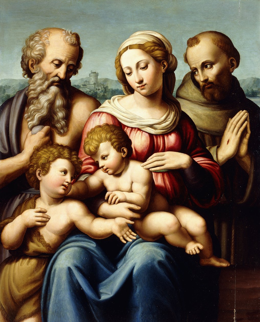 Madonnan och barnet med spädbarnet Johannes Döparen, av Innocenzo da Imola