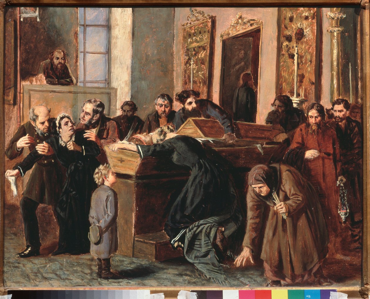 A Farewell to the Dead - Verk av Iosif Petrovich Volkov (1854-efter 1897), olja på papper av Iosif Petrovich Volkov