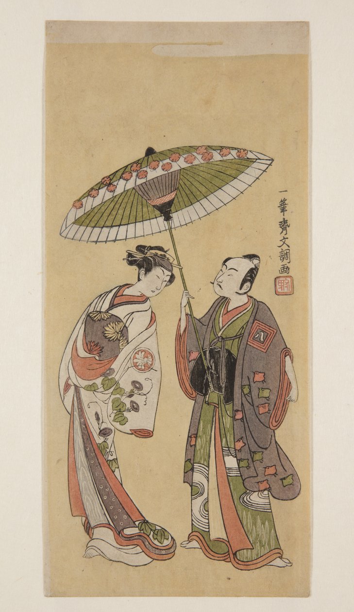 Skådespelare Ichikawa Yaoz? II som rep i J?r? och Segawa Kikunoj? II som Toran (träblock i färg) av Ippitsusai Bunchō