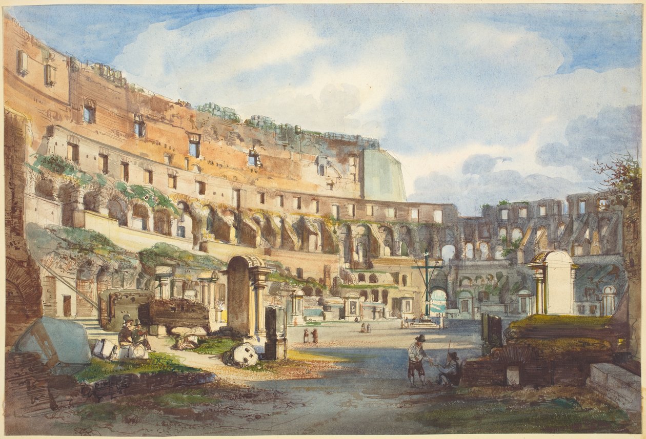Colosseums interiör, akvarell och gouache över grafit på papper av Ippolito Caffi
