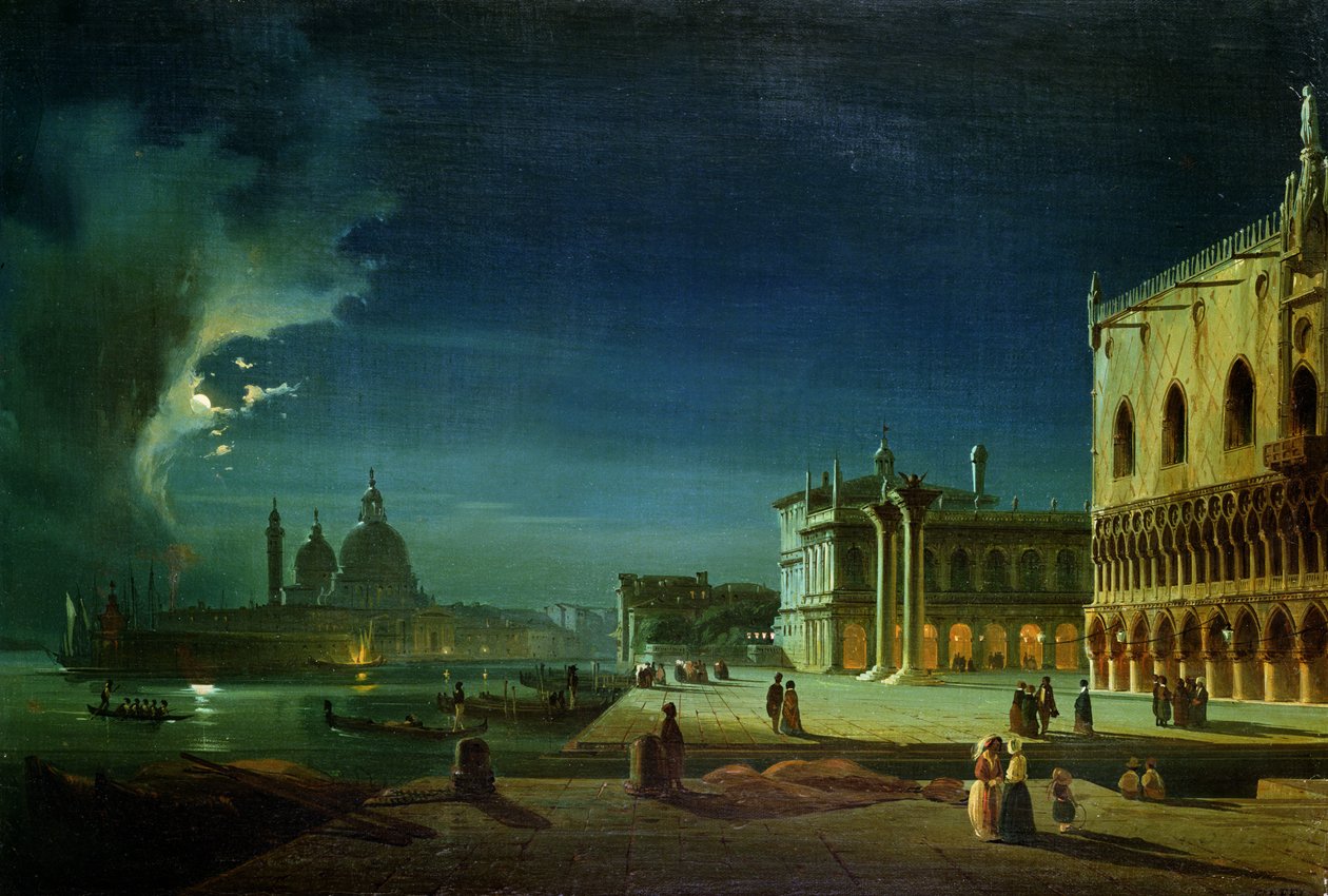 Venedig vid månsken av Ippolito Caffi