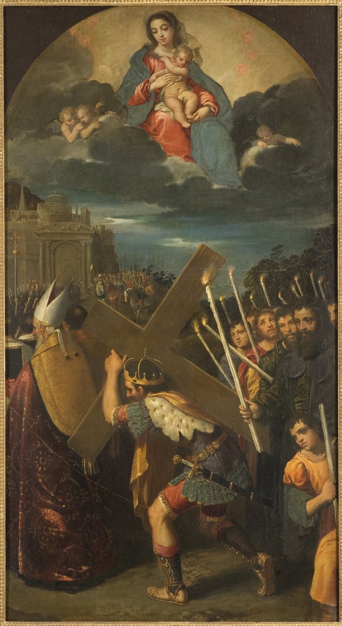 Heraclius I (vers 575-641) rapporte la Vraie Croix a Jerusalem - Kejsar Heraclius återlämnar det sanna korset till Jerusalem, av Scarsellino (Scarsella), Ippolito (1551-1620). Olja på duk. Mått: 181x101 cm. Nationalmuseum Stockholm av Ippolito Scarsella