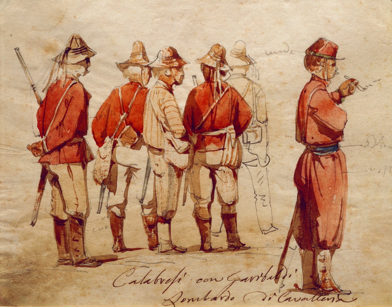 Kalabriska armésoldater under Expedition of the Thousand, illustration av Ippolito Caffi av Ippolito Caffi