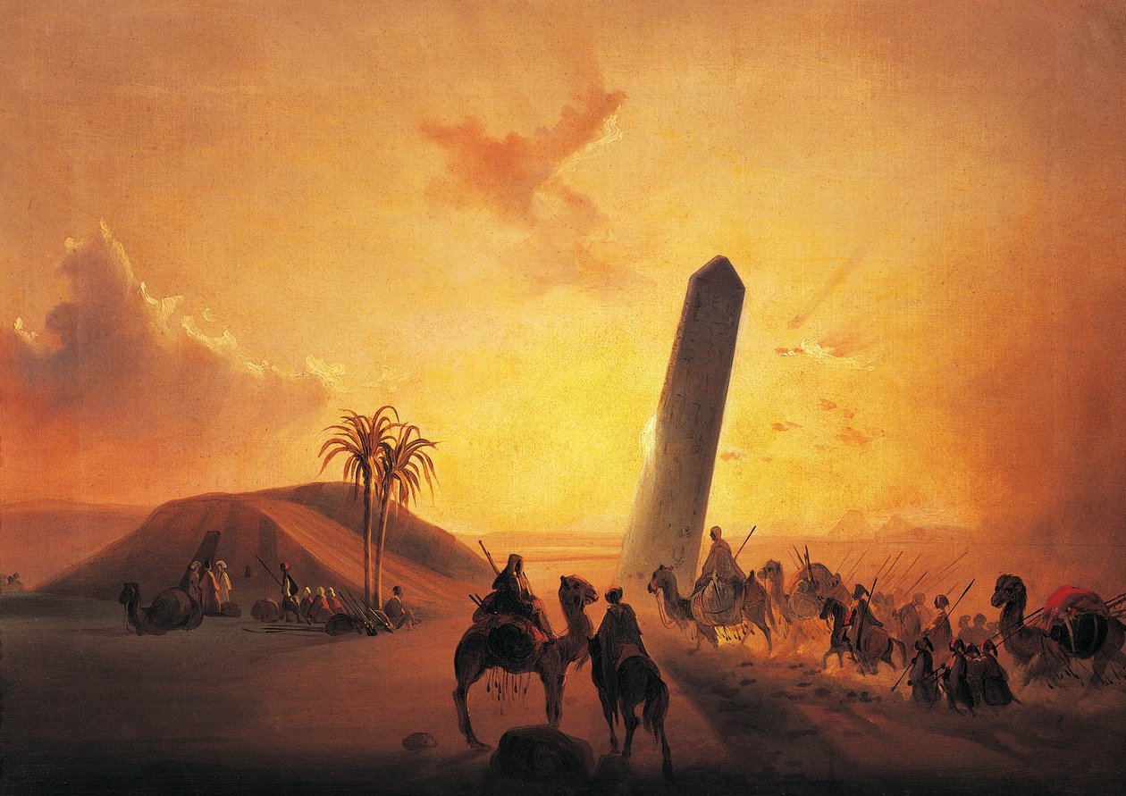 Husvagn i öknen, målning av Ippolito Caffi (1809-1866), Olja på duk, 31x44 cm av Ippolito Caffi