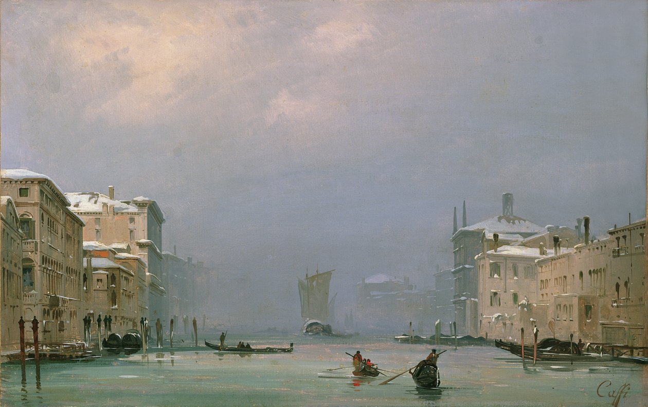 Canal Grande med snö och is, 1849 av Ippolito Caffi